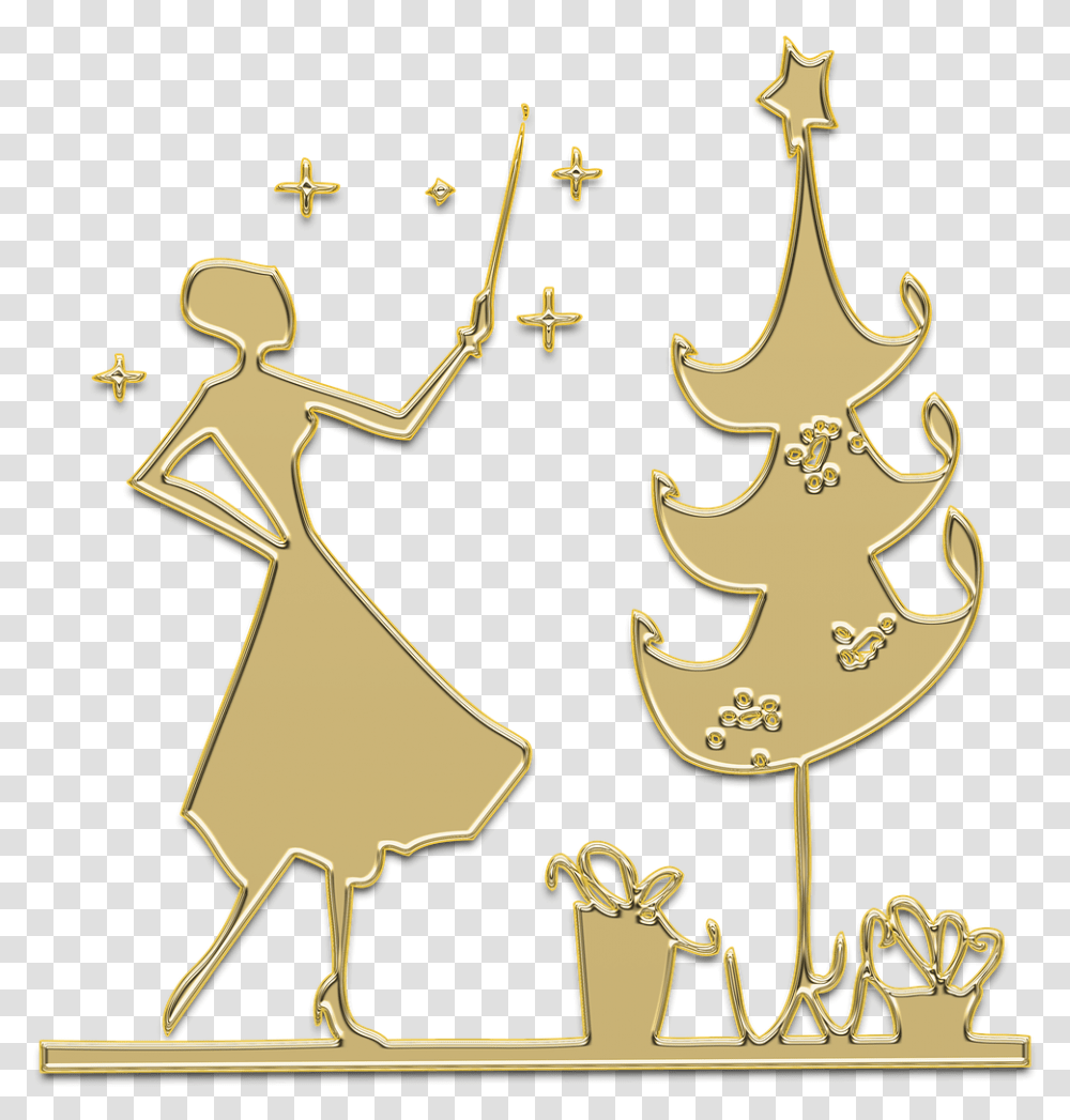 New Year's Eve Christmas Christmas Tree Golden Silhouette Xmas, Star Symbol, Plant Transparent Png