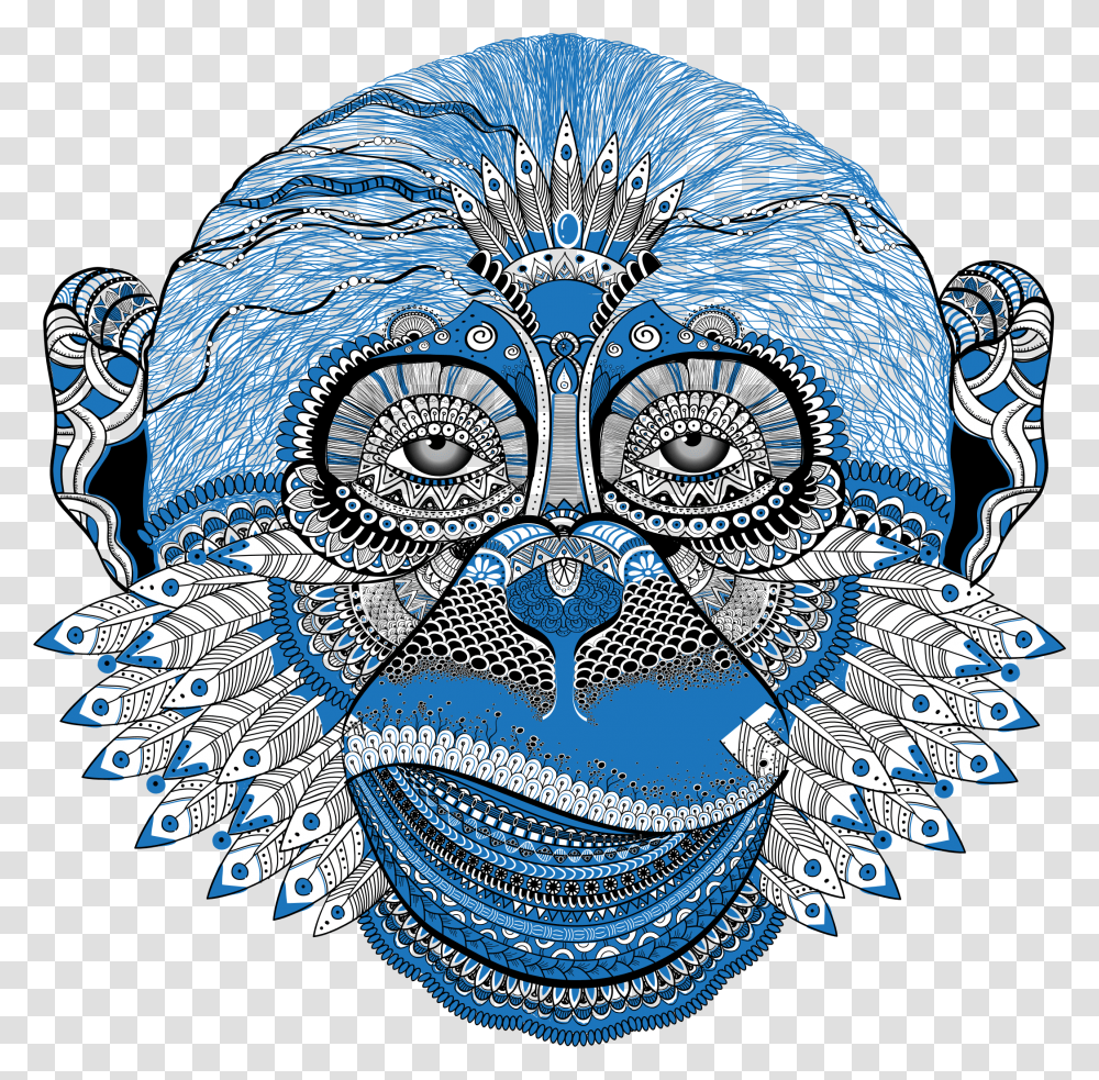 New Years Eve Monkey Clip Arts Blue Monkey Art, Pattern, Crowd, Ornament, Fractal Transparent Png