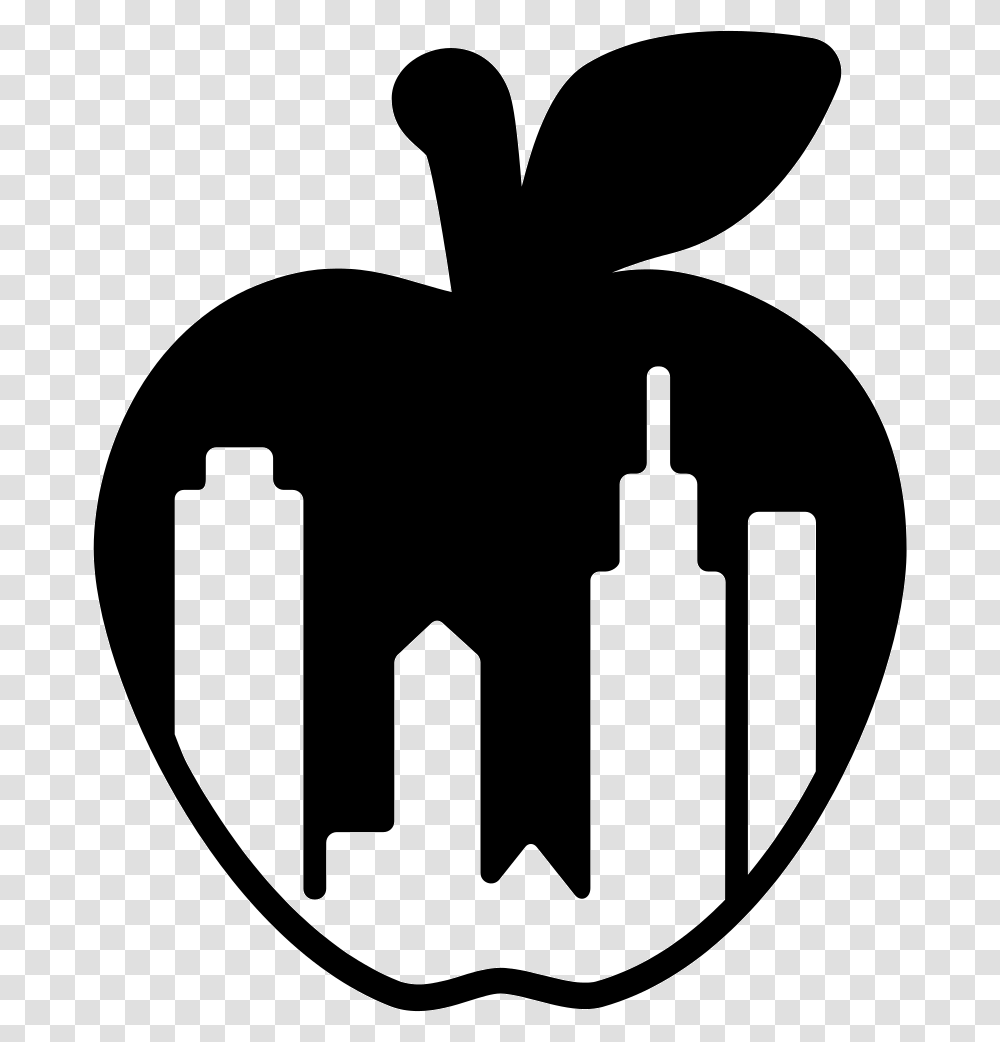 New York City Apple Symbol With Buildings Shapes Inside, Stencil, Logo, Trademark, Electronics Transparent Png