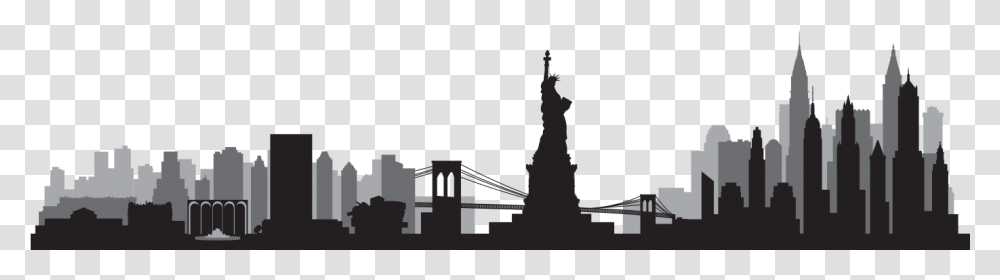 New York City Skyline Silhouette Amp New York City Silhouette, Building, Architecture, Bridge, Metropolis Transparent Png