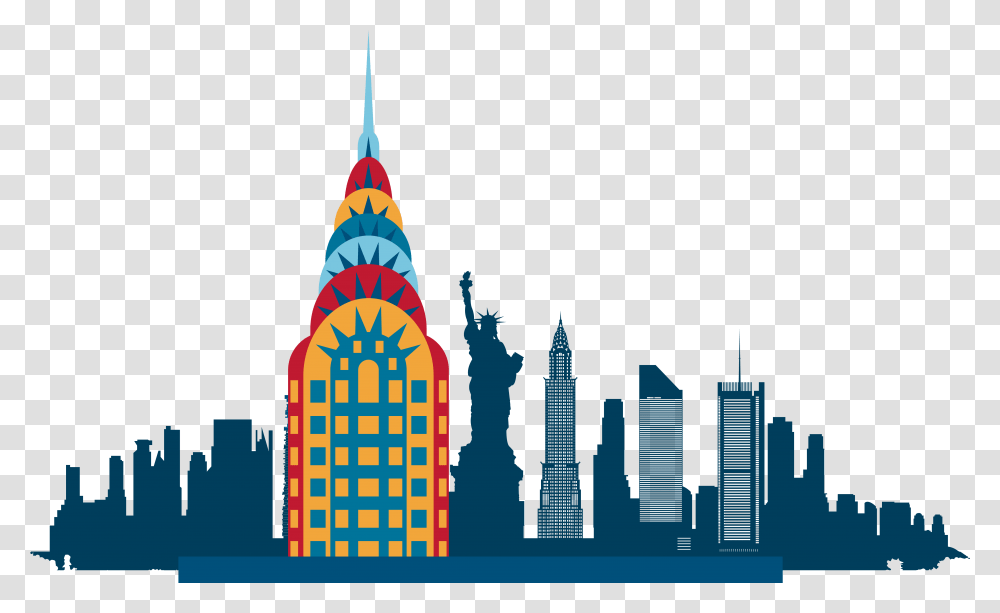 New York City Skyline Silhouette Statue Of Liberty, Spire, Tower, Architecture, Building Transparent Png