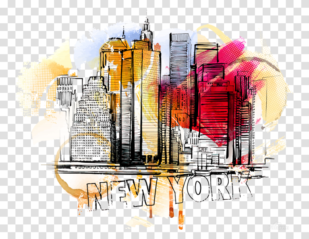 New York City Skyline Vector Illustration Print New York City Illustration, Poster, Advertisement Transparent Png
