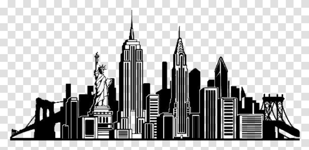 New York City Skyline Wall Decal Silhouette New York City Skyline Silhouette, Metropolis, Urban, Building, Statue Transparent Png