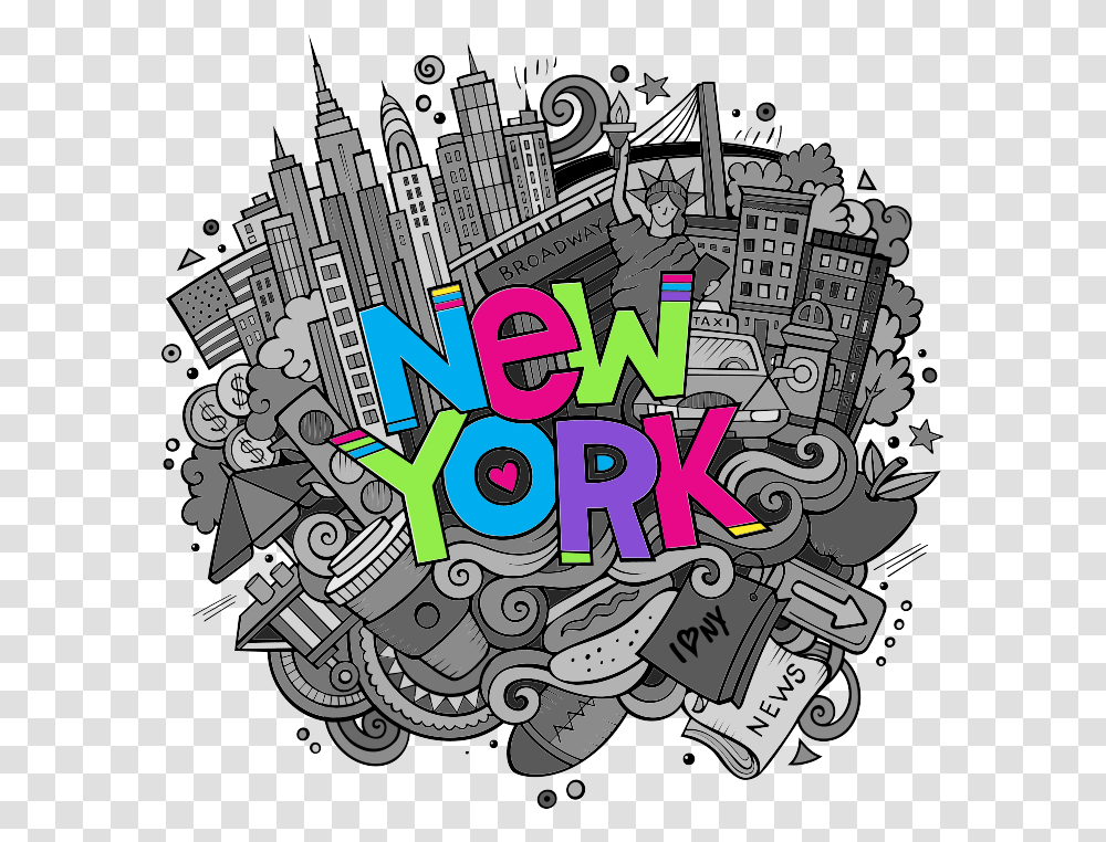 New York Cute, Doodle, Drawing, Poster Transparent Png