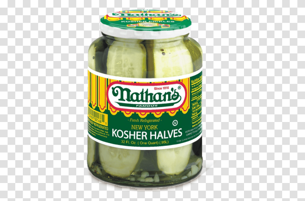 New York Kosher Halves Nathan's Famous Half Sour Pickles, Food, Relish, Jar Transparent Png