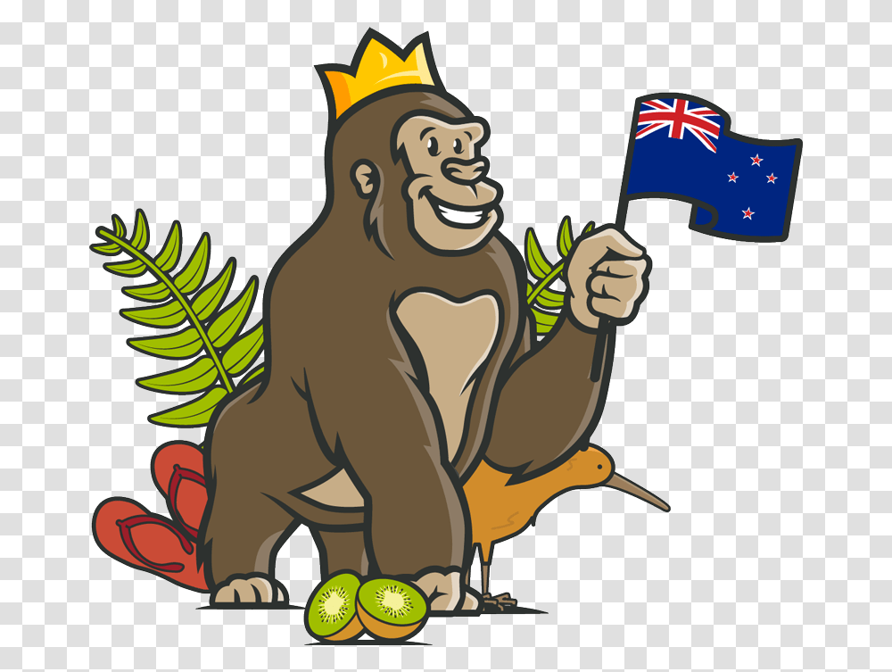 New Zealand Flag Cartoon Animals, Mammal, Wildlife, Food, Baboon Transparent Png