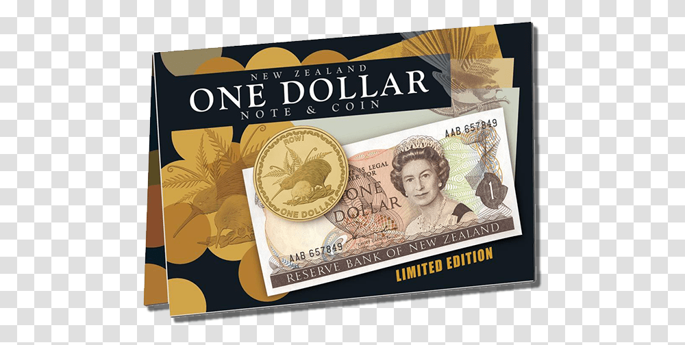 New Zealand One Dollar Note & Coin Set Post Coins New Zealand 1 Dollar, Person, Human Transparent Png