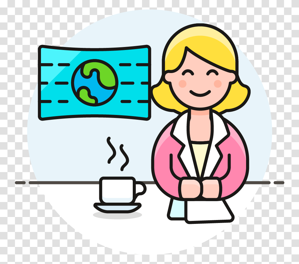 News Anchor Female Caucasian News Reporter Clipart, Coffee Cup, Text, Washing Transparent Png