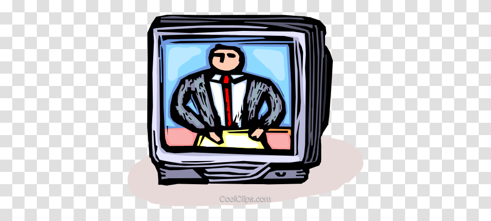 News Anchor On Television Royalty Free Vector Clip Art, Monitor, Screen, Electronics, Display Transparent Png