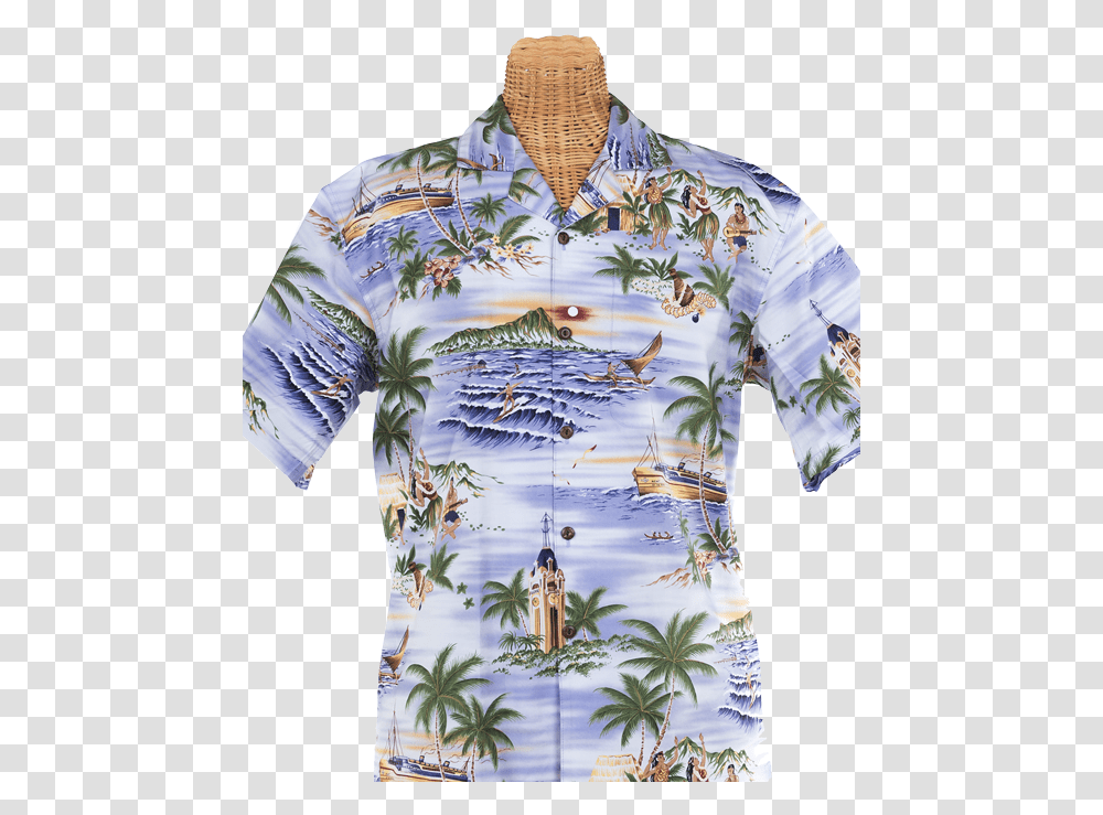 Newt S Retro Print Aloha Shirt With The Aloha Tower 1950s Palm Tree Hawaiian Shirt, Apparel, Bird, Animal Transparent Png