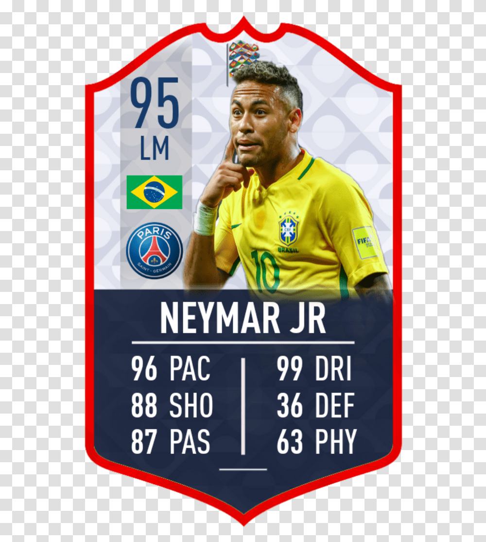 Neymar Jr 95 Fifa 19 King Of The Nation Concept Card Neymar Jr Fifa 19 Card, Person, Sphere Transparent Png