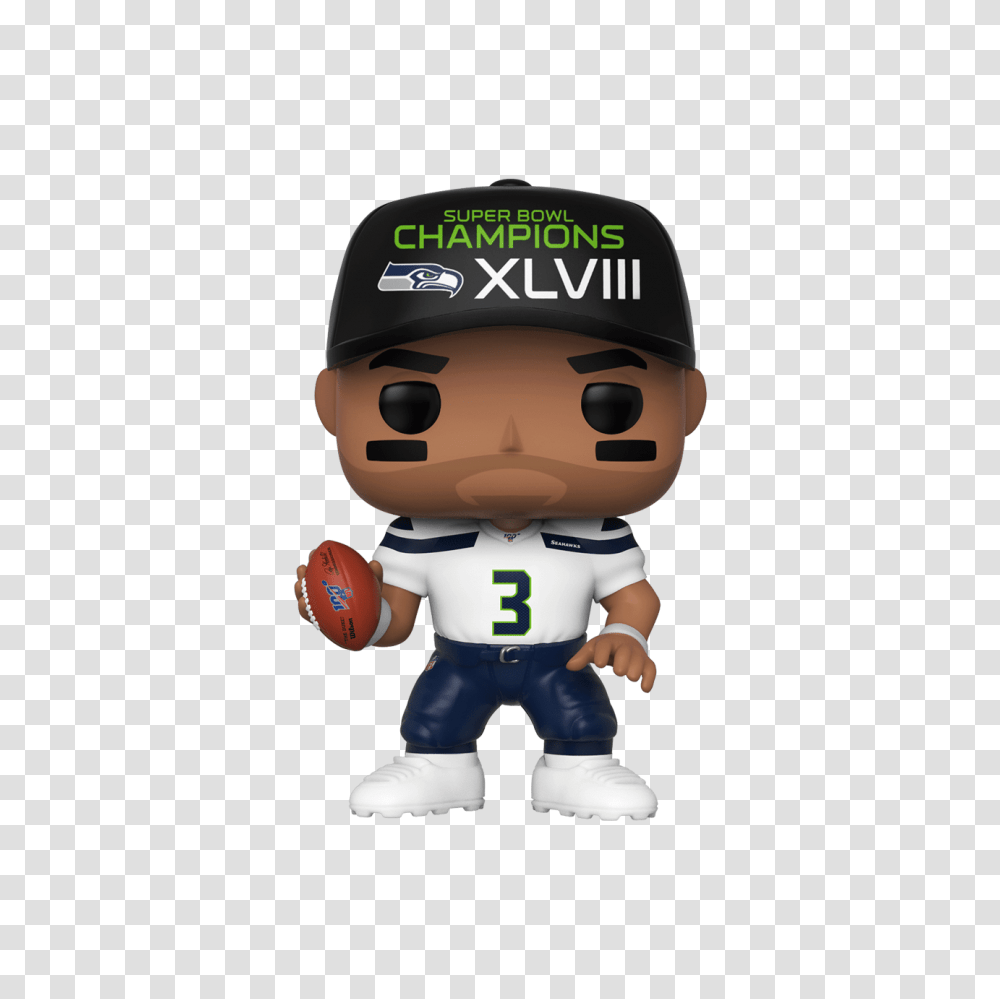 Nfl Football Russel Wilson Seattle Seahawks Super Bowl Funko Pop Nfl, Figurine, Text, People, Person Transparent Png