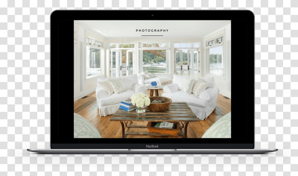 Nick Presentation 6 Macbook Mockup Transitional Coastal Living Room, Furniture, Table, Coffee Table, Rug Transparent Png