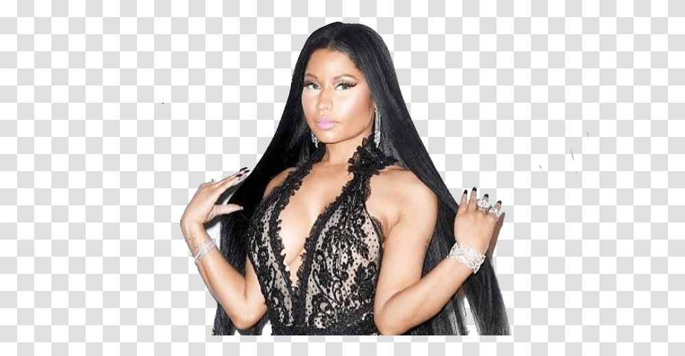 Nicki Minaj With A Long Black Wig Nicki Minaj, Person, Dress, Face Transparent Png