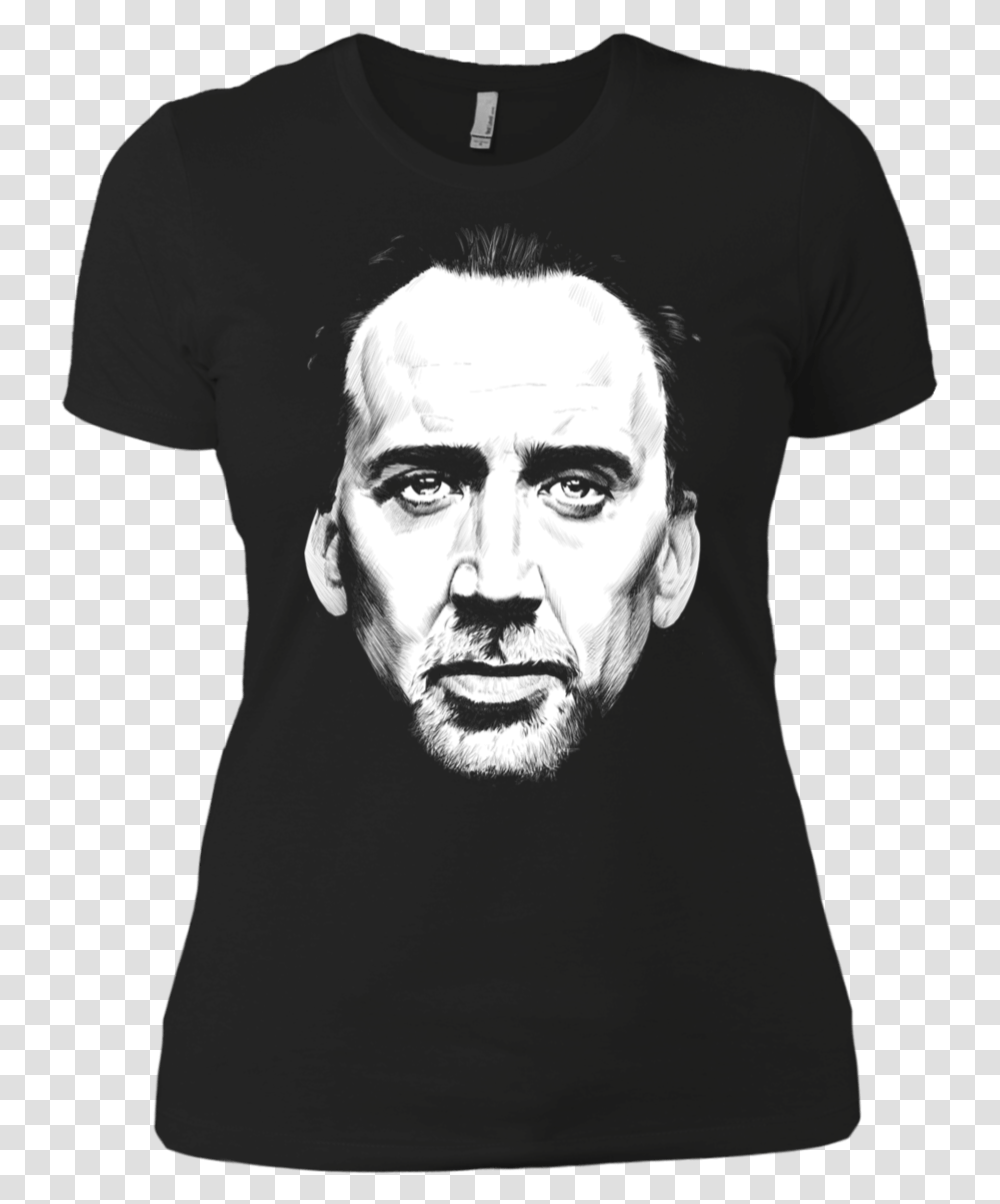 Nicolas Cage Face Ladies Premium T Shirt Illustration, Apparel, Person, Human Transparent Png
