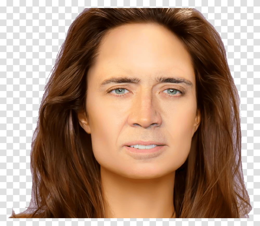 Nicolas Cage Meme Face Clip Library Library, Person, Smile, Head, Female Transparent Png