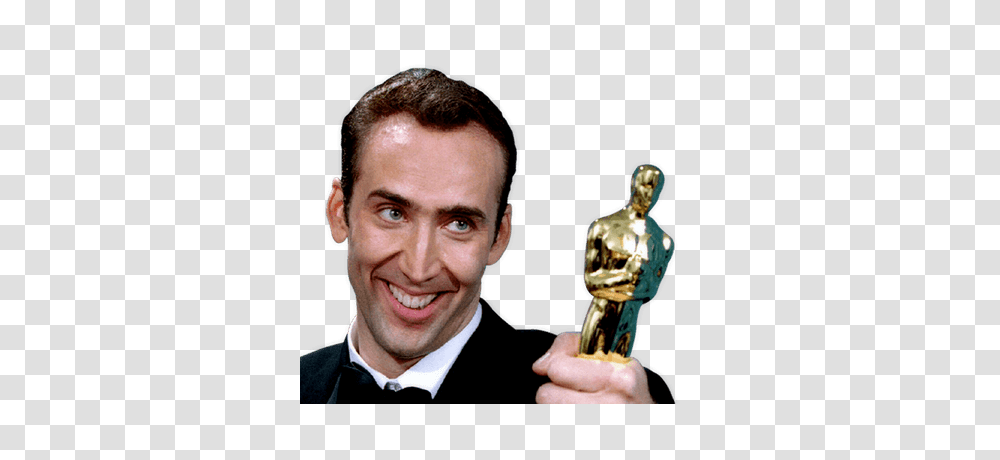 Nicolas Cage Oscar, Person, Human, Trophy, Smoke Pipe Transparent Png