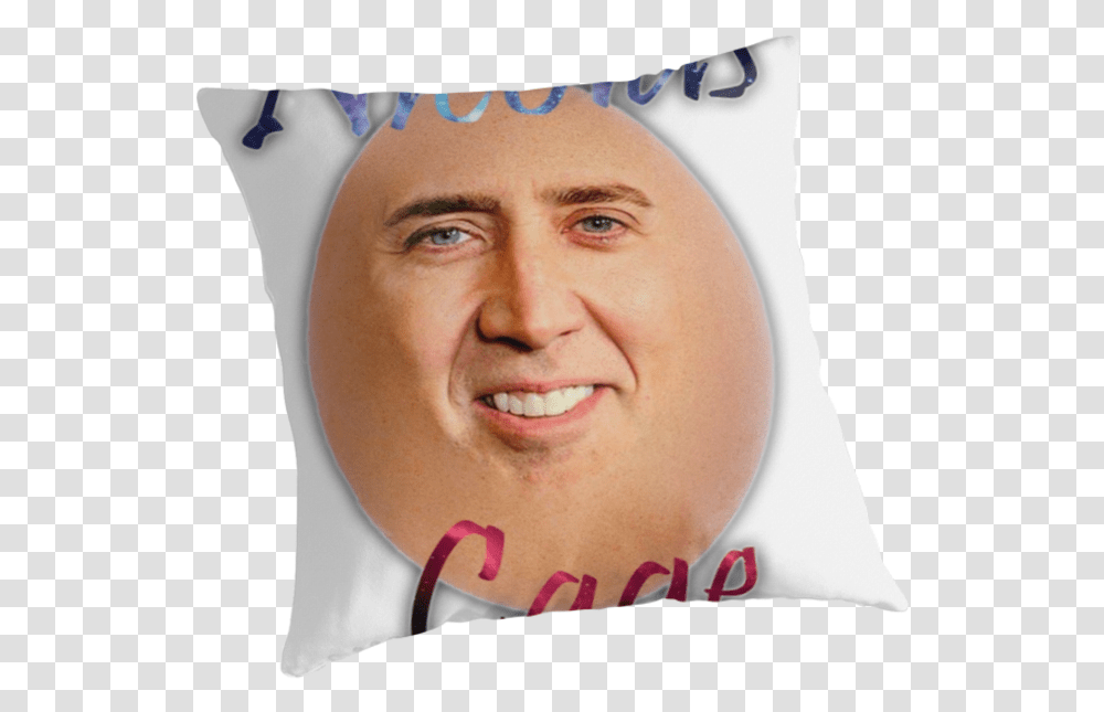 Nicolas Egg Cage Duduwerlang Redbubble Cupcake Nicolas Cage Egg, Face, Person, Pillow, Cushion Transparent Png