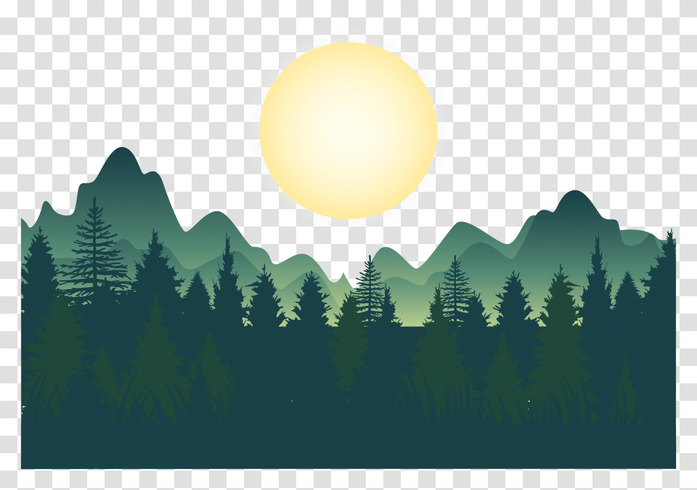 Night Deep Forest Mountains Vector Download Mountain Forest Vector, Nature, Outdoors, Sun, Sky Transparent Png
