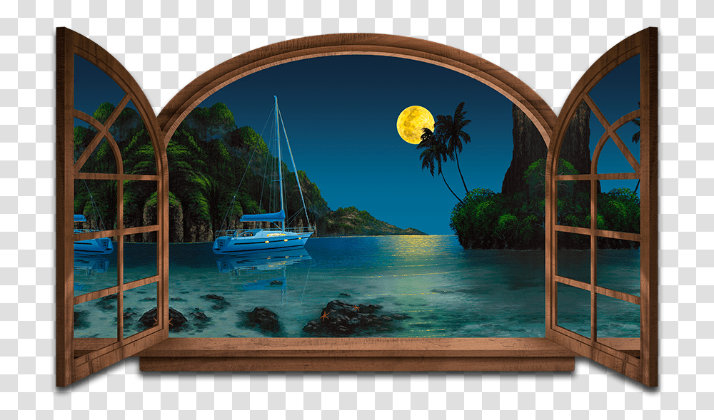 Night Time Seascape Painting Painting, Boat, Vehicle, Transportation, Nature Transparent Png