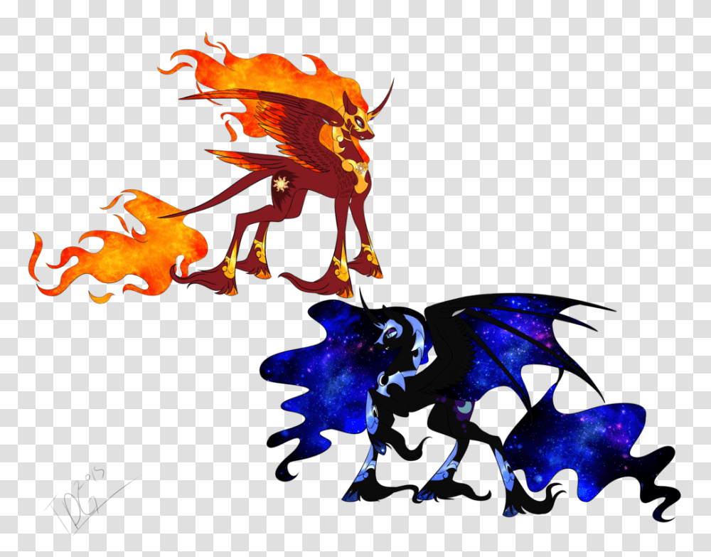 Nightmare Moon And Solar Flare, Dragon, Flame, Fire Transparent Png