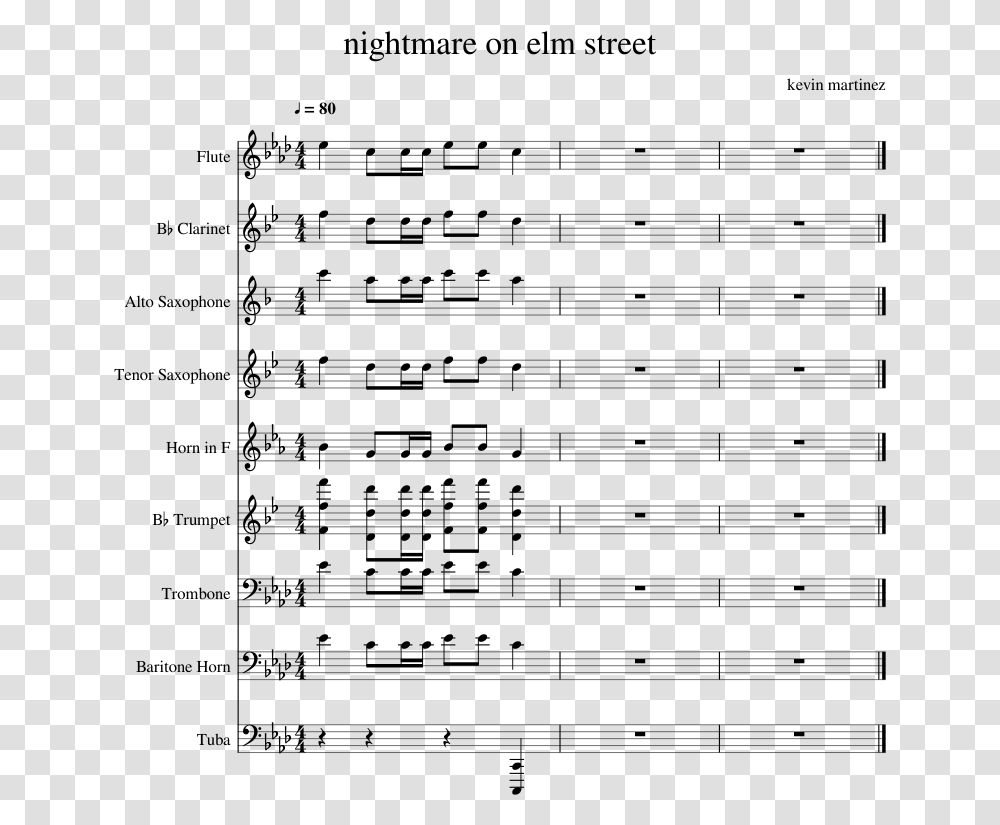 Nightmare On Elm Street Sheet Music For Flute Clarinet Flashing Lights Flute Sheet Music, Gray Transparent Png