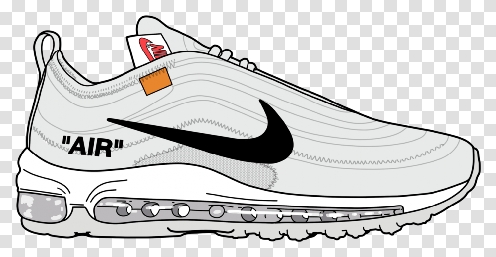 Nike Air Max 97 X Off White Running Shoe, Apparel, Footwear, Sneaker Transparent Png