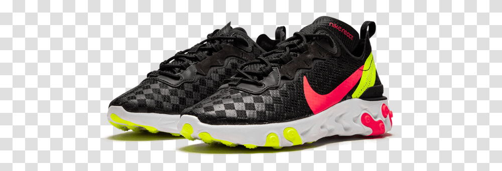 Nike React Element 55 Black Crimson Volt, Shoe, Footwear, Apparel Transparent Png
