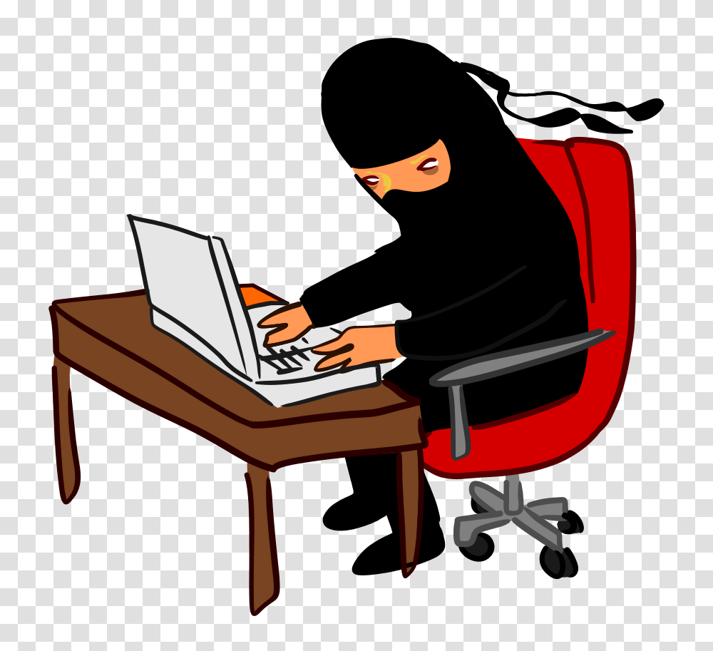 Ninja Working, Sitting, Pc, Computer, Electronics Transparent Png