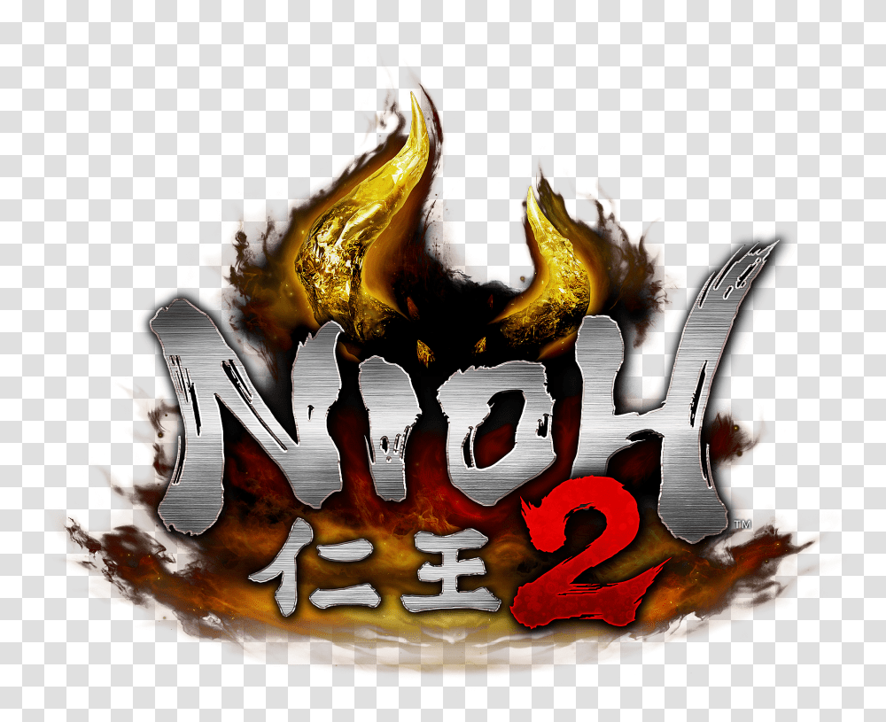 Nioh 2 Game Playstation Logo, Text, Dragon, Fire, Bonfire Transparent Png