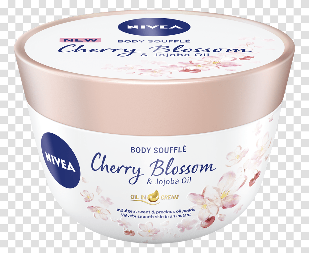 Nivea Body Souffle Cherry Blossom Amp Jojoba Oil, Dessert, Food, Tape, Yogurt Transparent Png