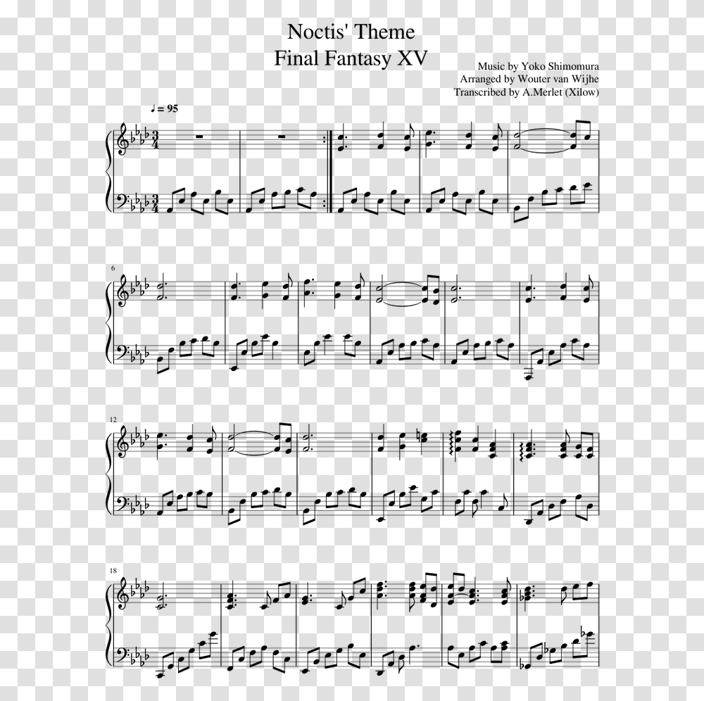Noctis Theme Piano Sheet Music, Gray, World Of Warcraft Transparent Png
