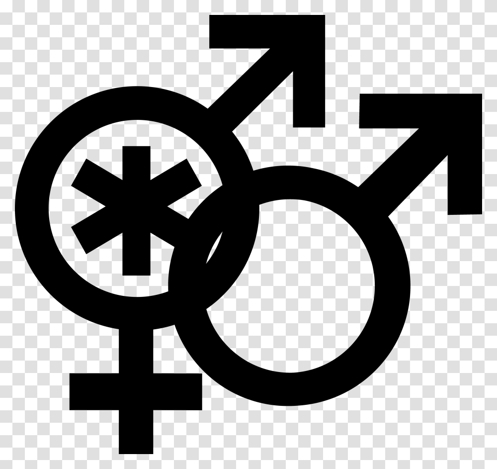 Nonbinary Man And Woman Symbol Interlocked With A Mars Sign Of Transgender, Alphabet, Silhouette, Logo Transparent Png