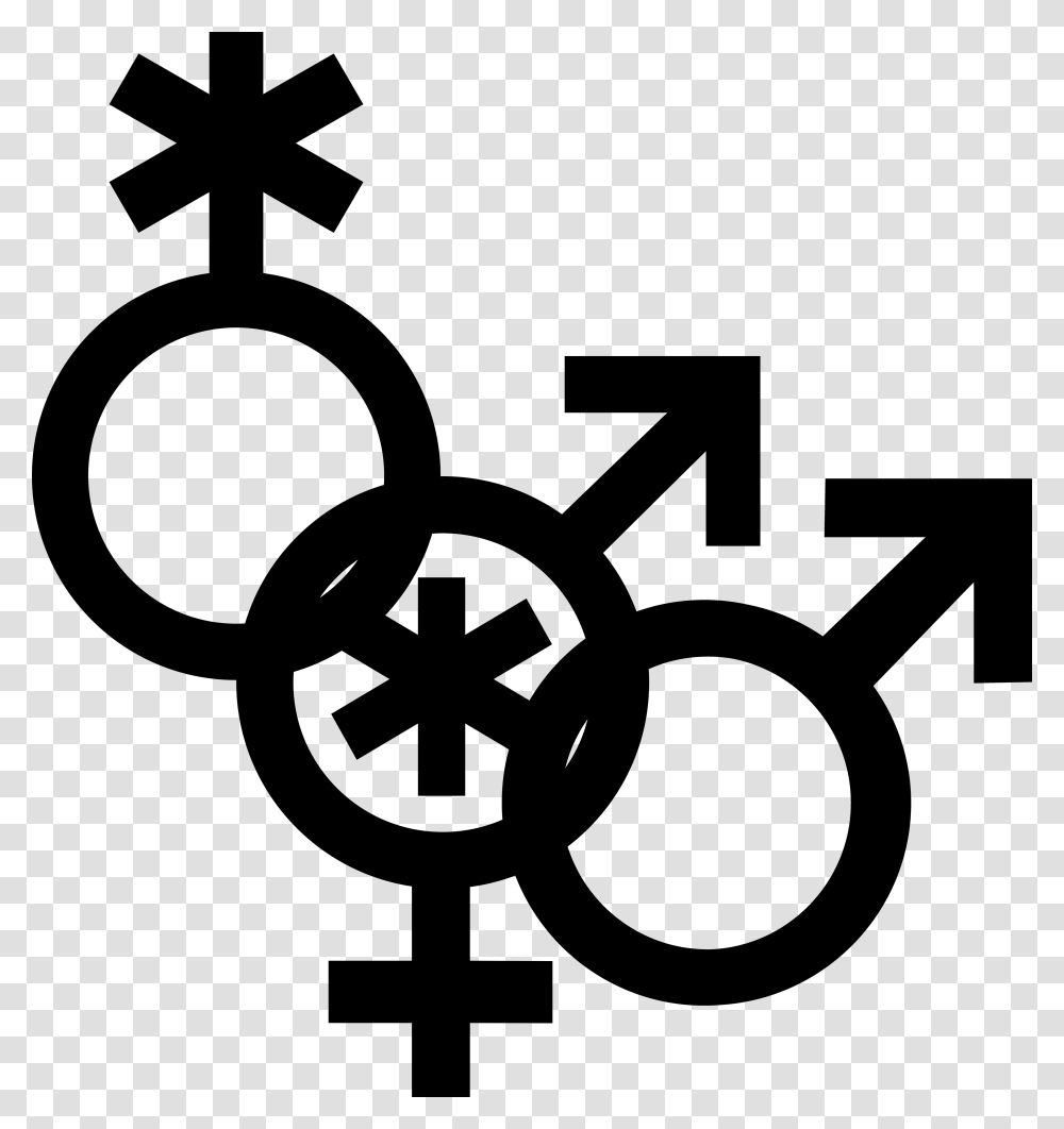 Nonbinary Man And Woman Symbol Interlocked With A Nonbinary Gender Symbol Icon Non Binary, Cross, Silhouette, Stencil Transparent Png