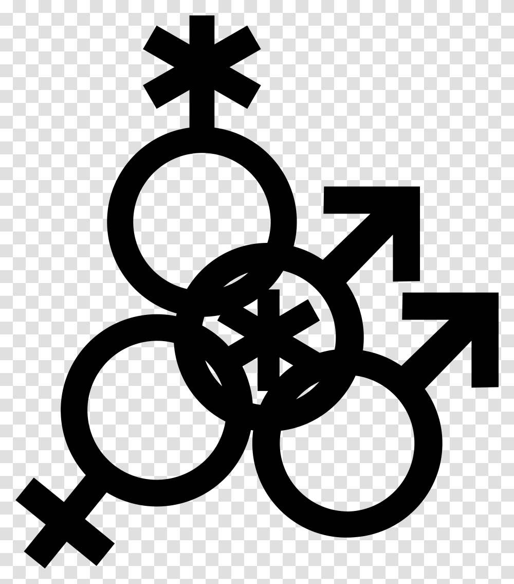 Nonbinary Man Symbol Interlocked With A Nonbinary Symbol Stencil, Alphabet, Number, Cross Transparent Png