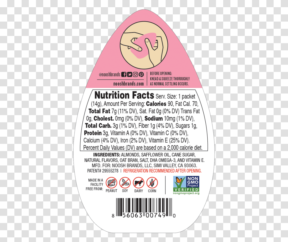 Noosh Almond Butter Packets Noosh Cupcake Almond Butter Nutrition Facts, Word, Label, Poster Transparent Png