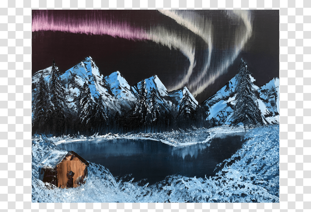 Northern Lights Acrylic Painting Painting, Nature, Outdoors, Mountain, Ice Transparent Png