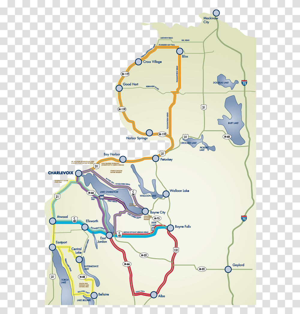 Northwest Michigan Fall Color Drive Map, Diagram, Atlas, Plot, Vegetation Transparent Png