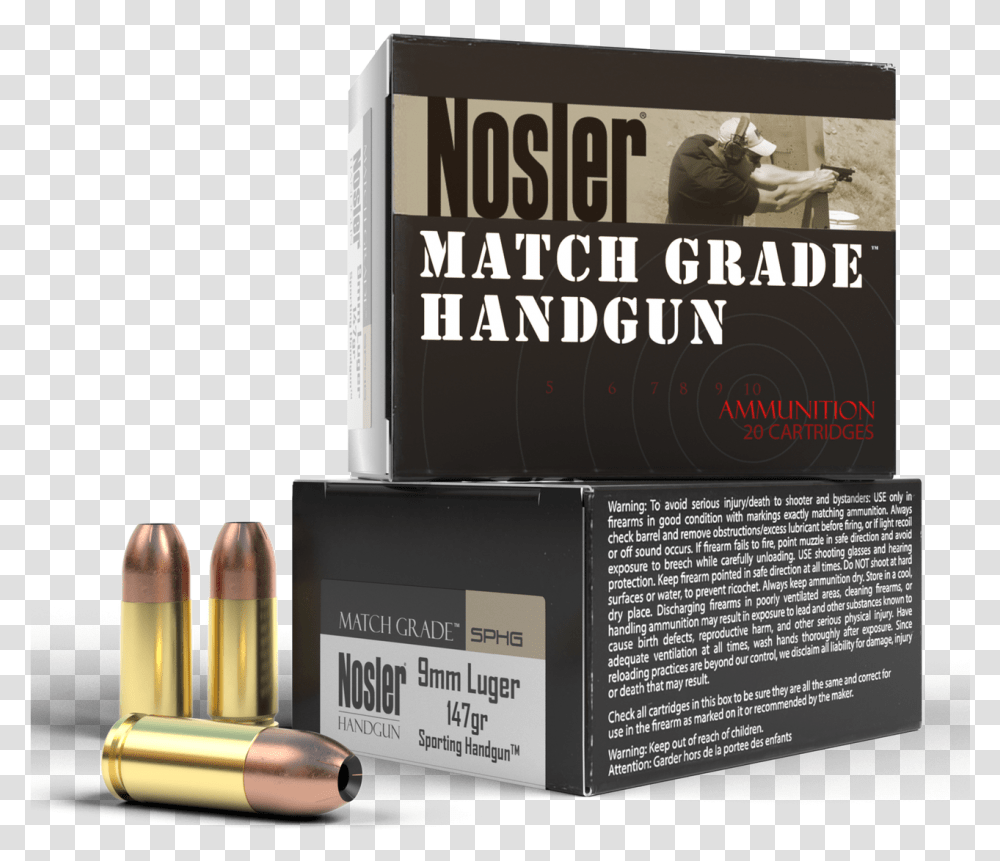 Nosler Match Grade Handgun 9mm 147gr Jacket Hollow 9mm Nosler Bullets, Weapon, Weaponry, Ammunition, Person Transparent Png