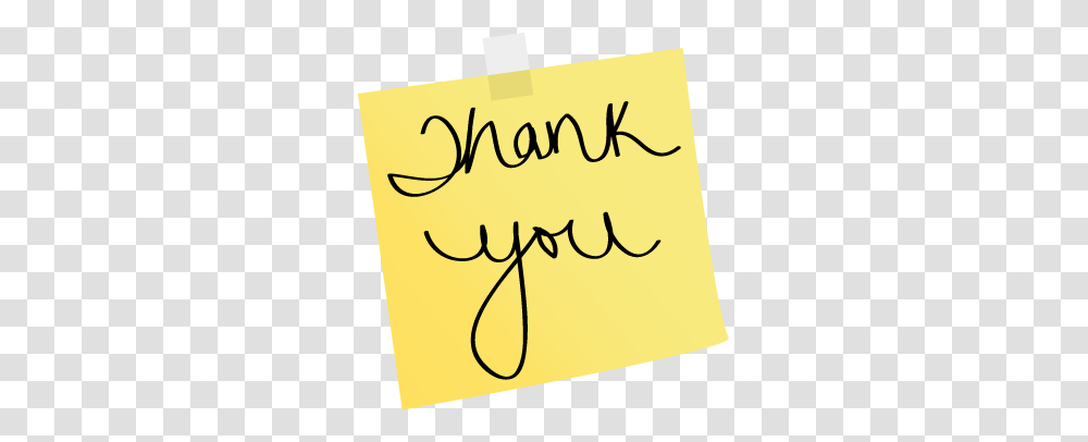 Note Thank You Yellow Sticky Note With The Words Thank You On It, Calligraphy, Handwriting Transparent Png