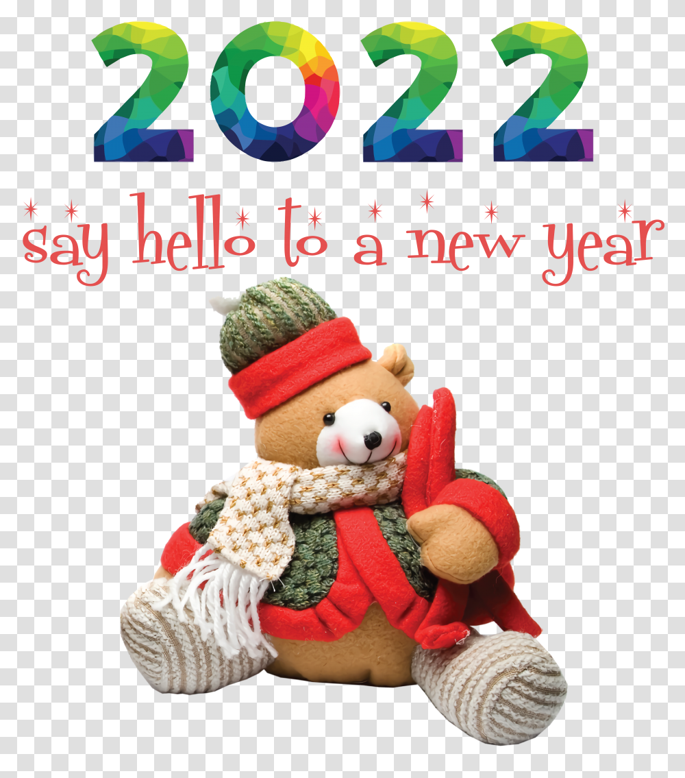 Nouvel An 2022 Christmas Graphics New Year For New Year, Plush, Toy, Teddy Bear, Text Transparent Png