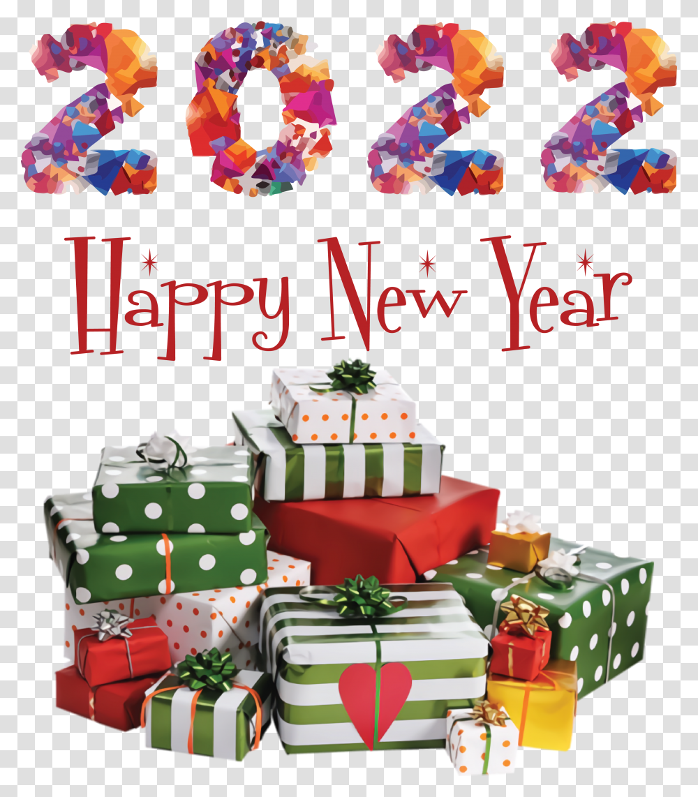 Nouvel An 2022 New Year Christmas Day For New Year, Gift, Birthday Cake, Dessert, Food Transparent Png