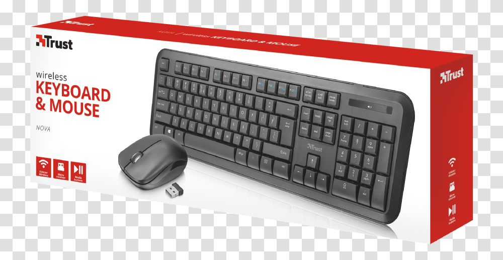 Nova Wireless Keyboard With Mouse Trust Ziva Keyboard, Computer Keyboard, Computer Hardware, Electronics Transparent Png