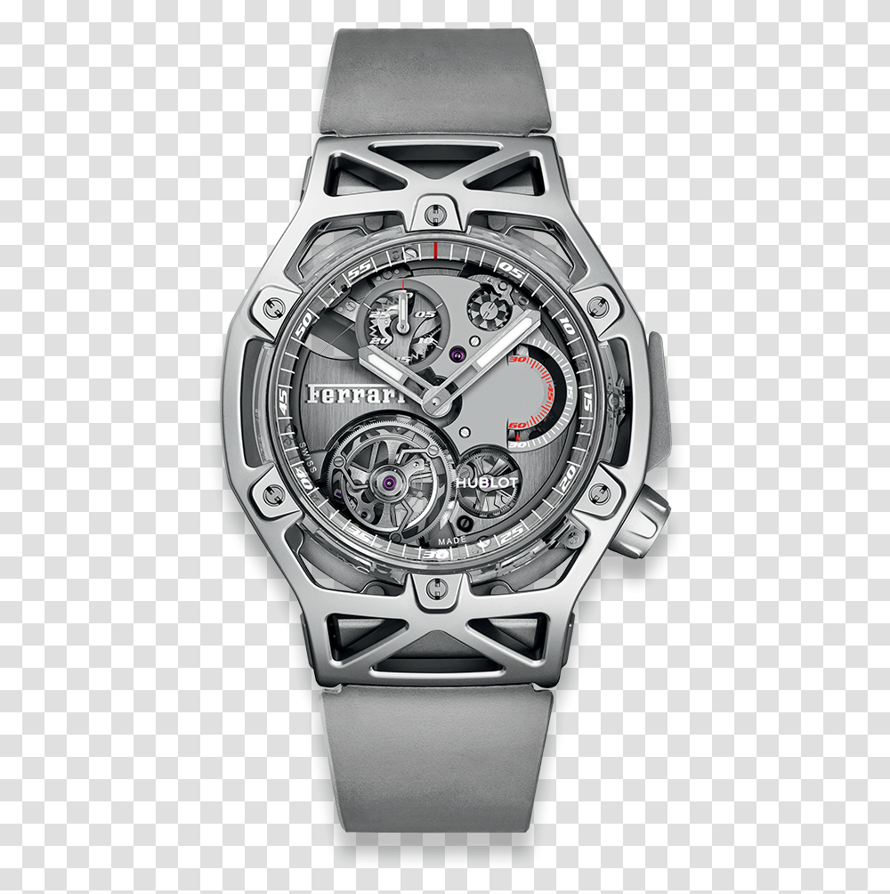 Novelties Techframe Ferrari Tourbillon Chronograph Hublot Techframe Ferrari Watch, Wristwatch, Rotor, Coil, Machine Transparent Png