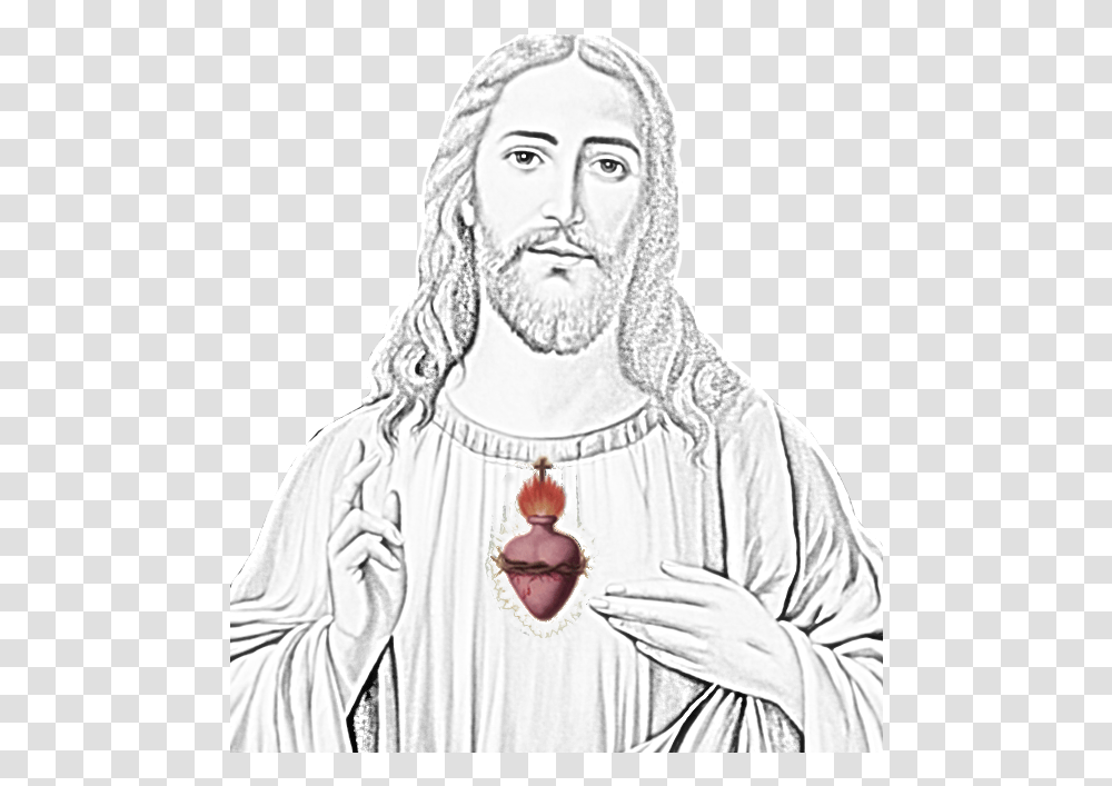 Novena To The Sacred Heart St Peter's Church Religious Item, Person, Drawing, Face, Portrait Transparent Png