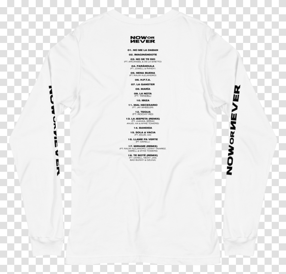 Now Or Never Tracklist Long Sleeve Long Sleeve, Clothing, Apparel, Shirt, Sweatshirt Transparent Png