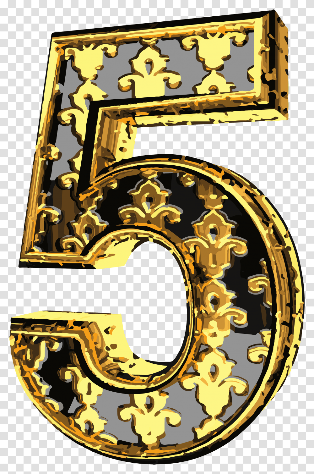 Number Five Clip Art Image Gold Decorative Numbers, Interior Design, Text, Symbol, Gate Transparent Png