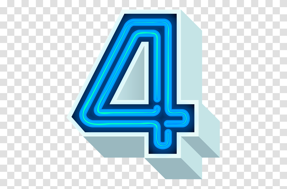 Number Four Neon Blue Clip Art, Alphabet, Mailbox Transparent Png