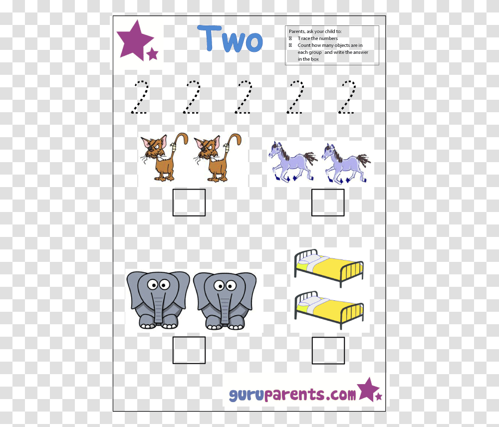 Number Two Tracing And Coloring Worksheets Number 2 Worksheets Guruparents, Label, Horse, Mammal Transparent Png