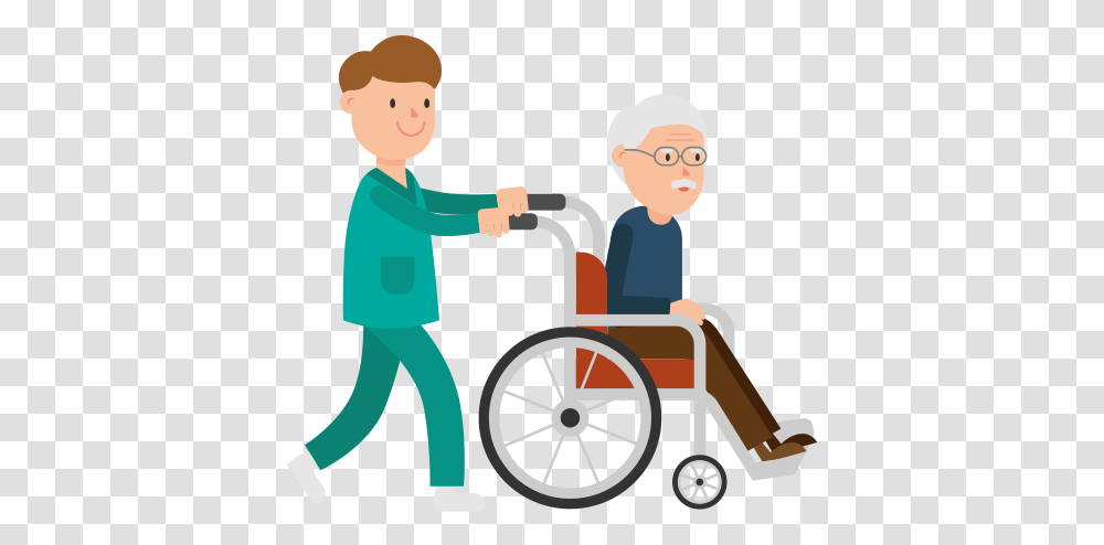 Nurse Pushing A Patient On A Wheelchair Cartoon Patient In Wheelchair Clipart, Furniture, Person, Human, People Transparent Png